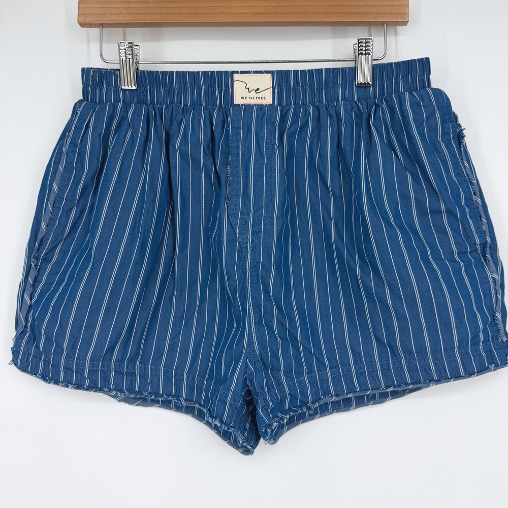 Free People We The Free Blue Day to Day Striped Boxers Shorts Loungewear Sz M